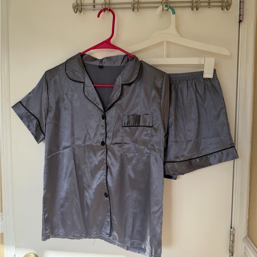 Elegant Charcoal Satin Pajama Set